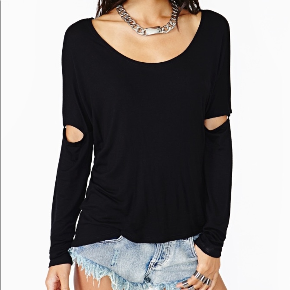 Nasty Gal Slashed Dolman Tee Black - Picture 1 of 7